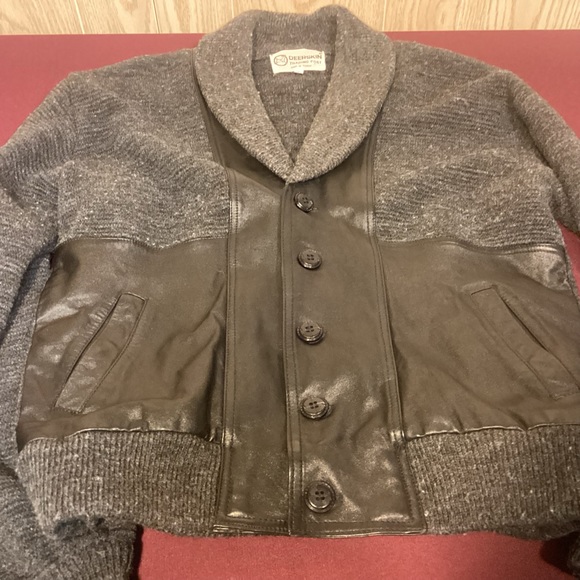 Vintage Deerskin Trading Post Leather & Wool Cardigan Sweater mens size Large - Picture 6 of 9